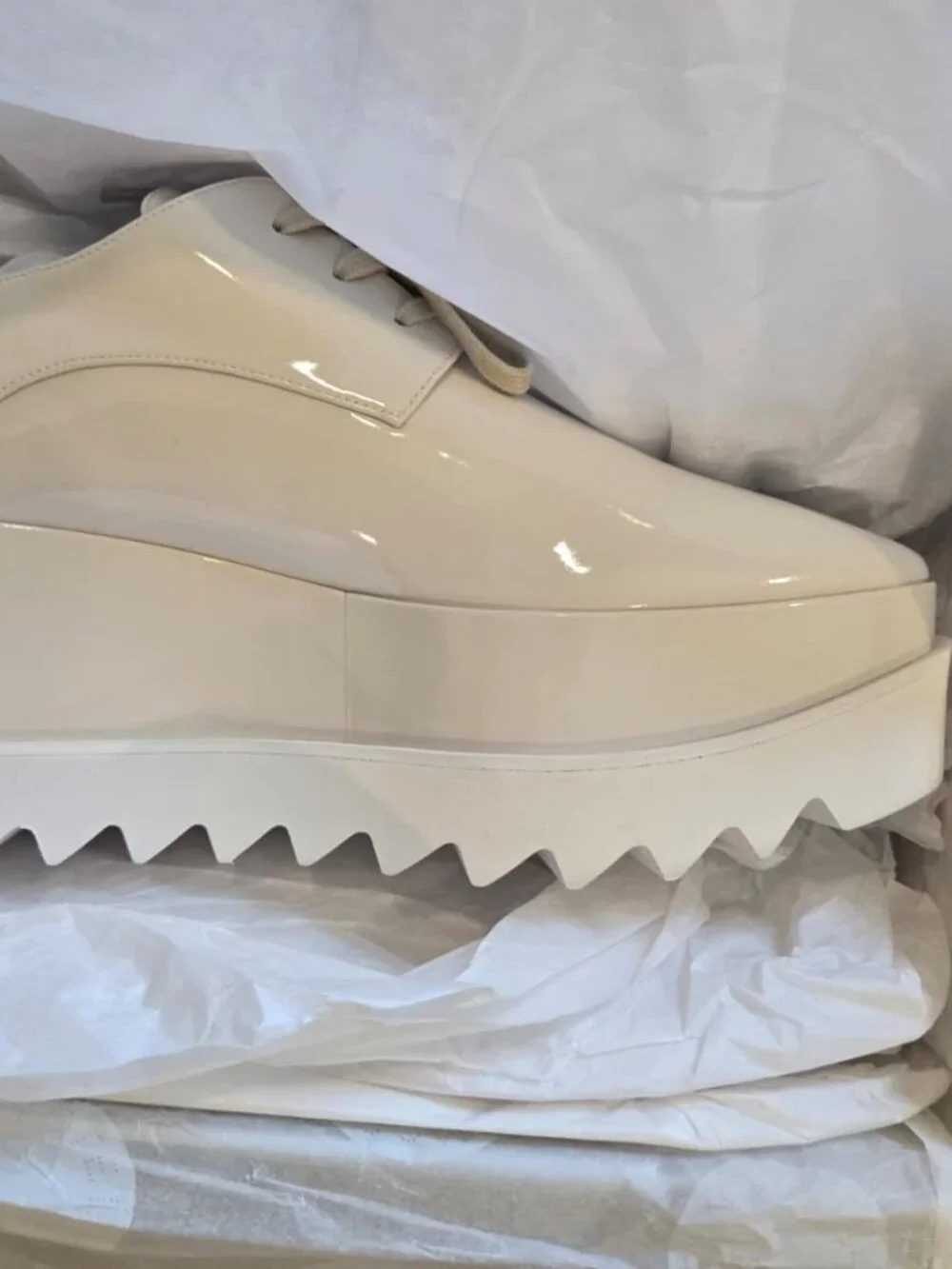 Size 37.5 (7.5) Ivory Stella McCartney Elyse Shiny Patent Platform Lace-Up Shoes